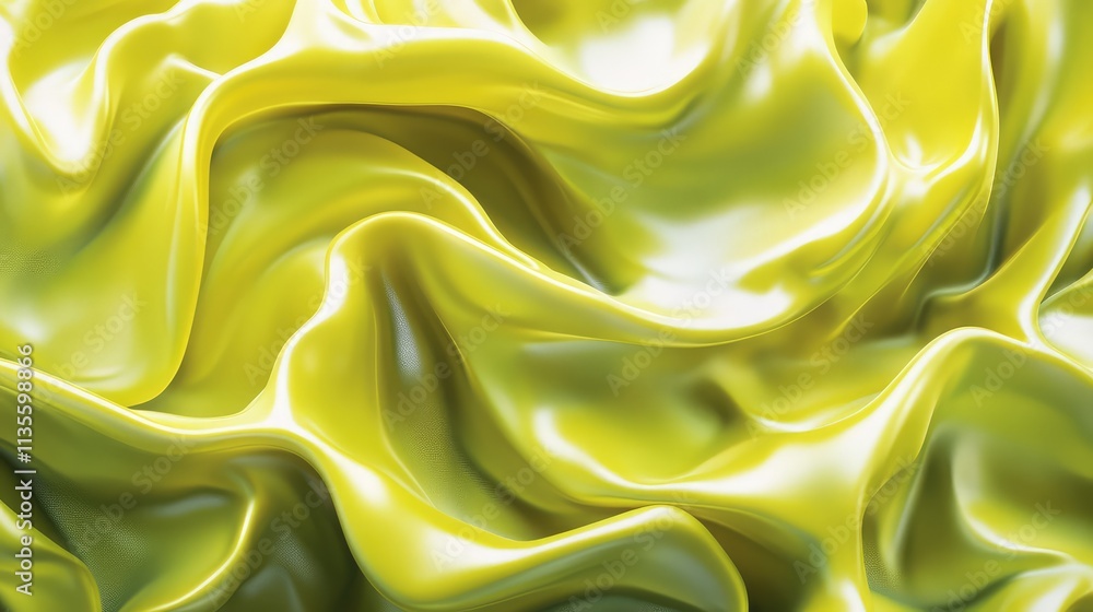 Fototapeta premium Glossy Yellow Fabric Waves with Smooth Texture and Shiny Finish