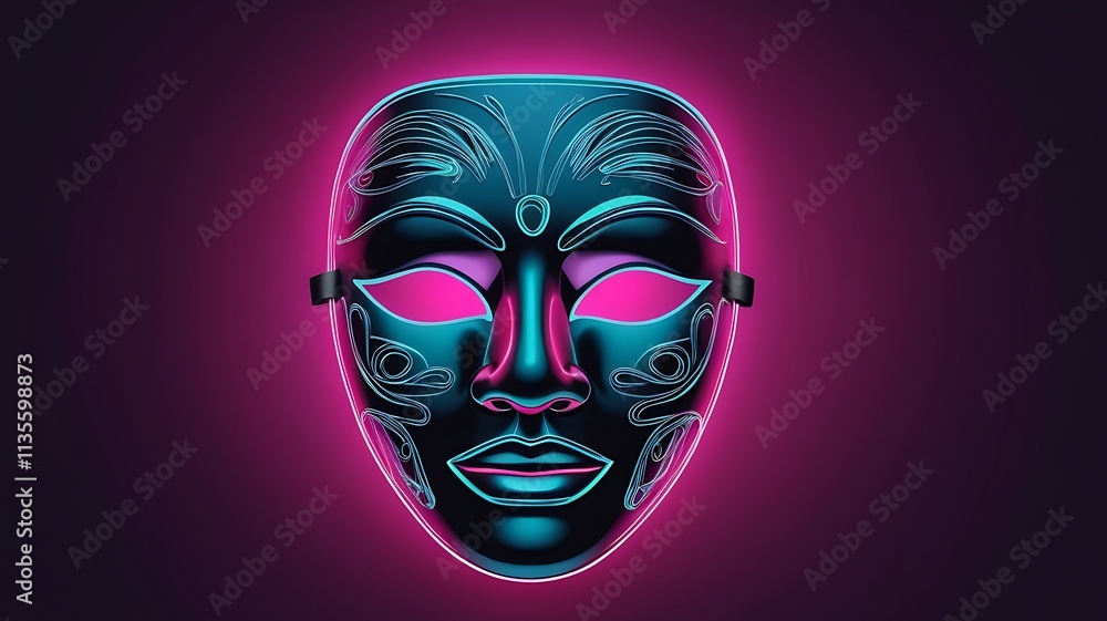 Neon Illuminated Mask Artistic Design Display Neon Illuminated Mask Artistic Design Display