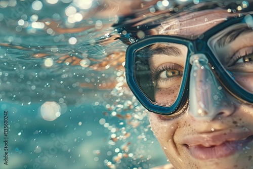 High Detail Image of Happy Woman Above Sea Surface After Diving