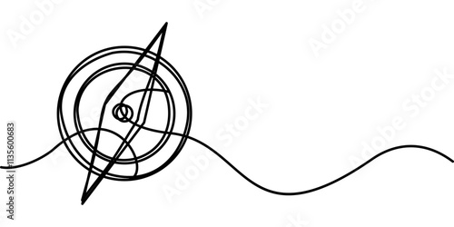 continuous line drawing of a compass symbol for direction. abstract line art illustration