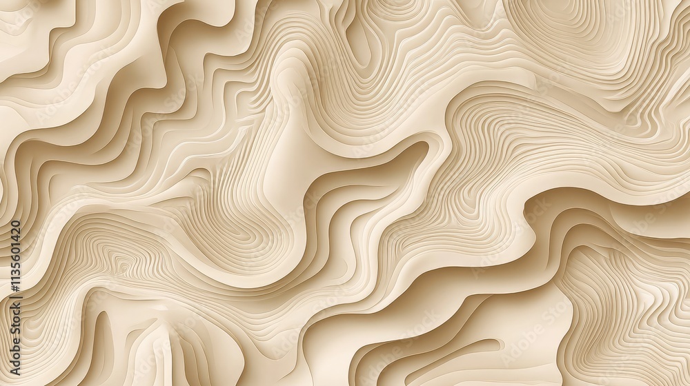 Fototapeta premium Abstract Wavy Beige Texture with Curved Lines and Patterns