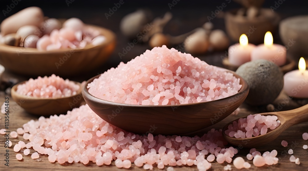 Concept of spa treatment with pink salt.generative.ai Concept of spa treatment with pink salt.generative.ai