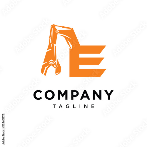 Letter E Metal Shear Excavator Logo Icon Vector