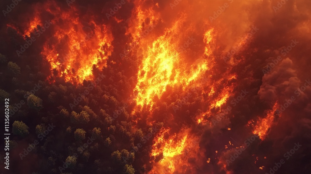 Wildfire devastation engulfs forested area aerial view environmental crisis dramatic scene Wildfire devastation engulfs forested area aerial view environmental crisis dramatic scene