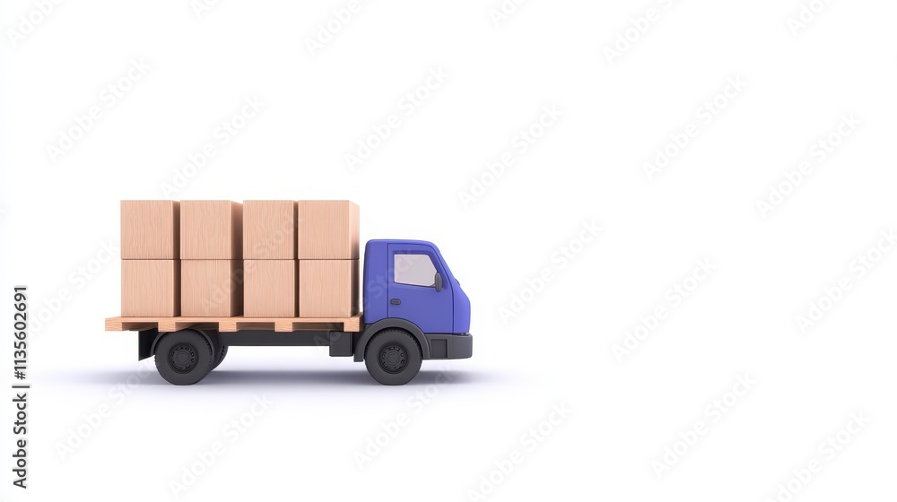 Delivery Truck Loaded with Cardboard Boxes Cargo Shipping Logistics