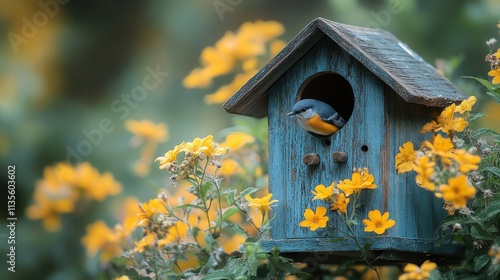 a bird house with flowers and birds on it