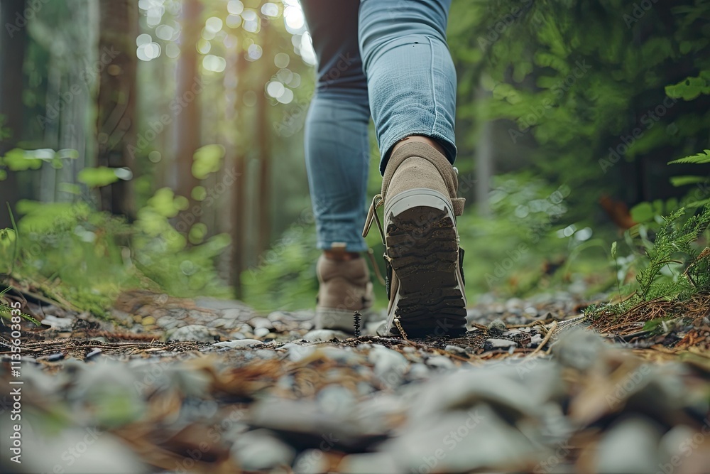High Resolution Picture of CloseUp of Female Hikers Feet on Forest Trail High Resolution Picture of CloseUp of Female Hikers Feet on Forest Trail