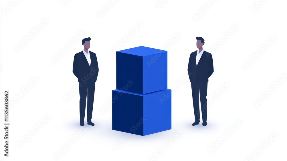 Businessmen Stacked Cubes Teamwork Success Strategy Businessmen Stacked Cubes Teamwork Success Strategy
