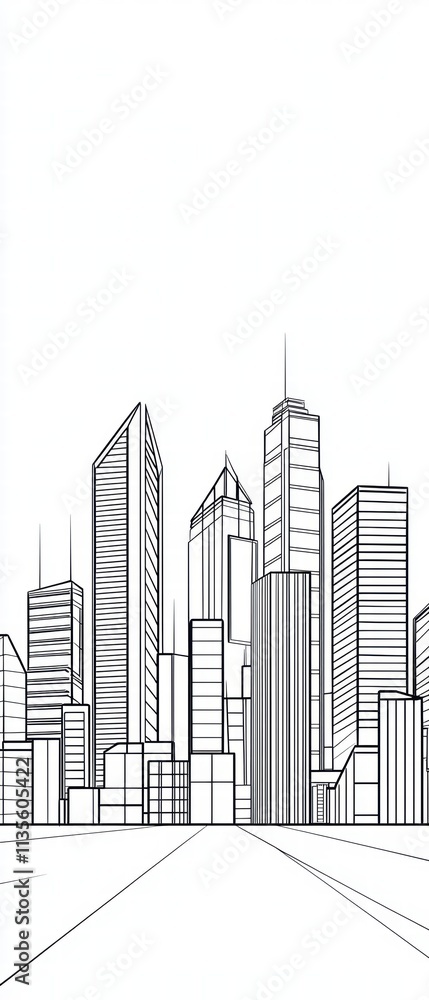 Obraz premium Modern City Skyline Line Art