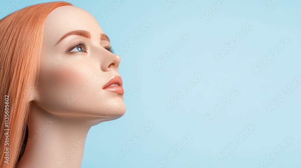 Naklejka premium Beautiful Woman Profile Long Orange Hair Skincare Cosmetics Beauty