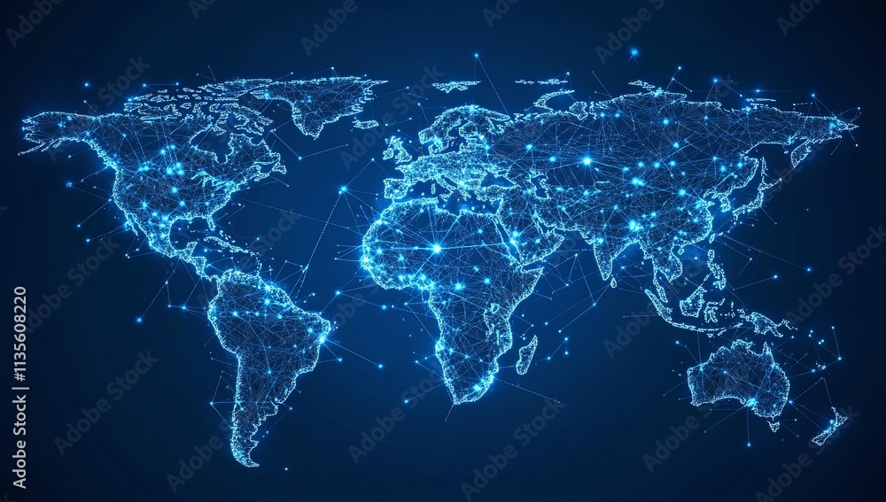Global network connection, digital world map. Global network connection, digital world map.