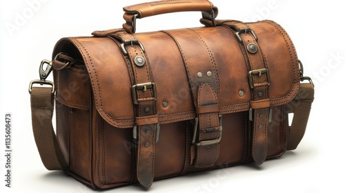 a brown leather briefcase with straps