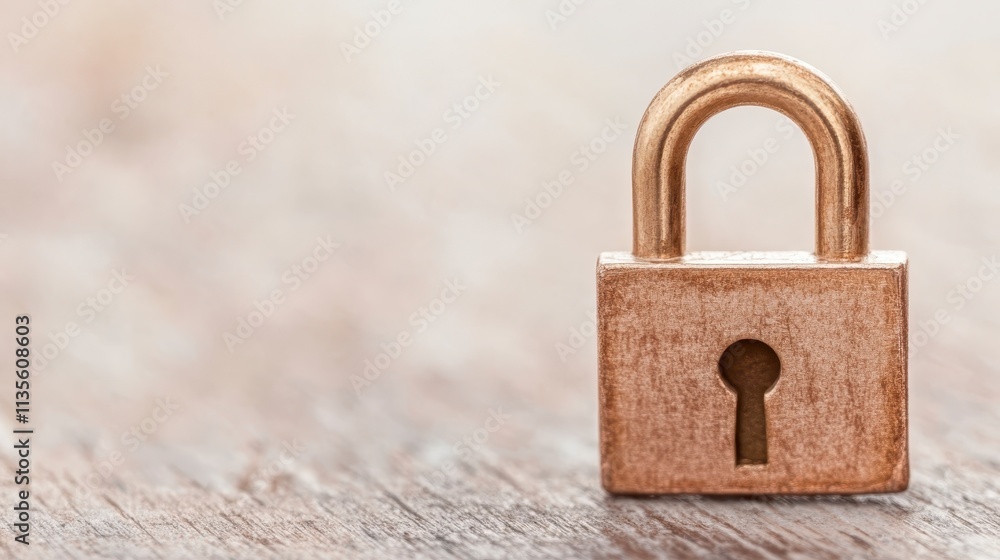 Fototapeta premium Gold Padlock on Wooden Surface Security Privacy Safety Concept