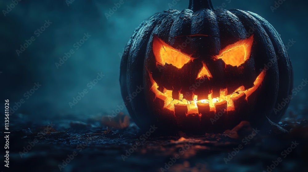 a carved pumpkin with a scary face a carved pumpkin with a scary face