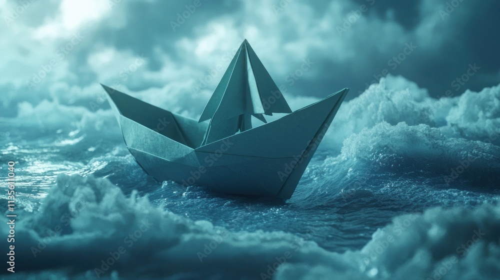 Obraz premium Paper Boat Sailing Through Stormy Waters