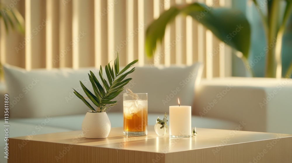 A table with a vase of flowers and two candles, one of which is lit A table with a vase of flowers and two candles, one of which is lit