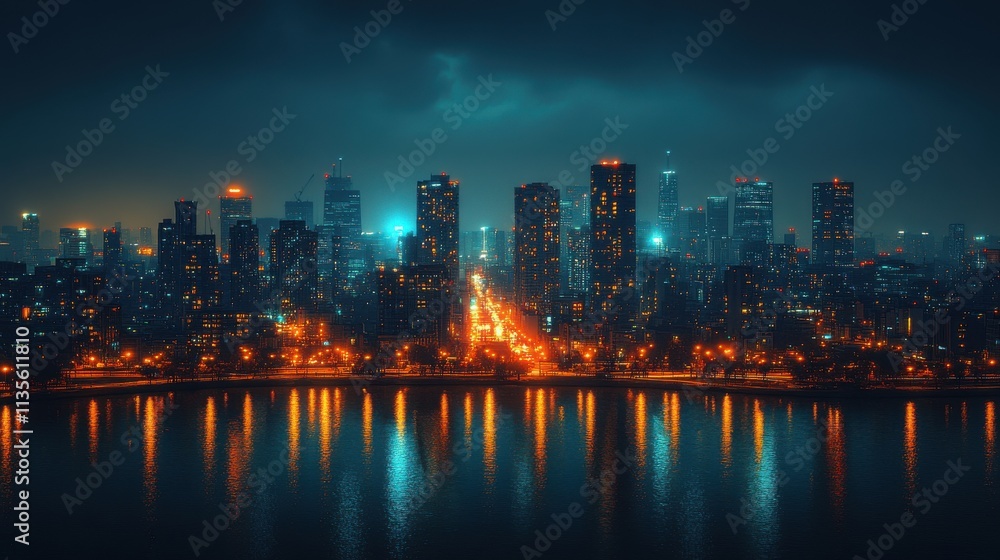 Fototapeta premium a city skyline with lights on the road