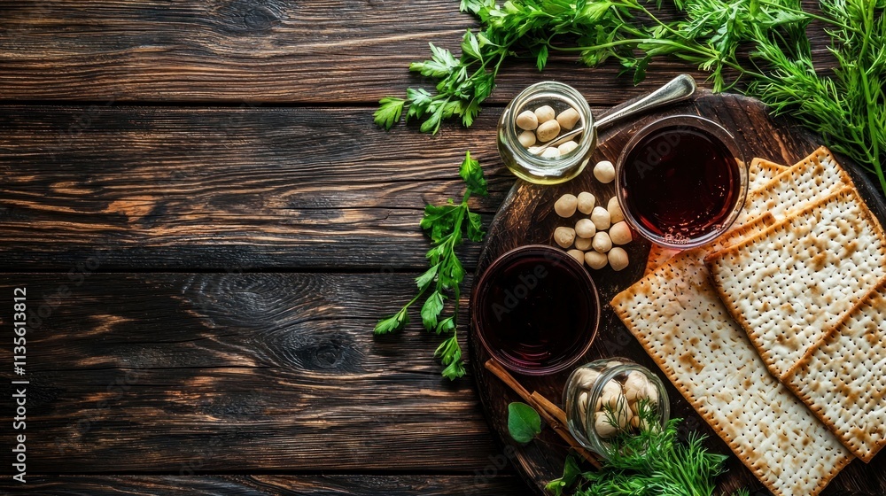 Seder Plate with Matzah Wine and Herbs Seder Plate with Matzah Wine and Herbs