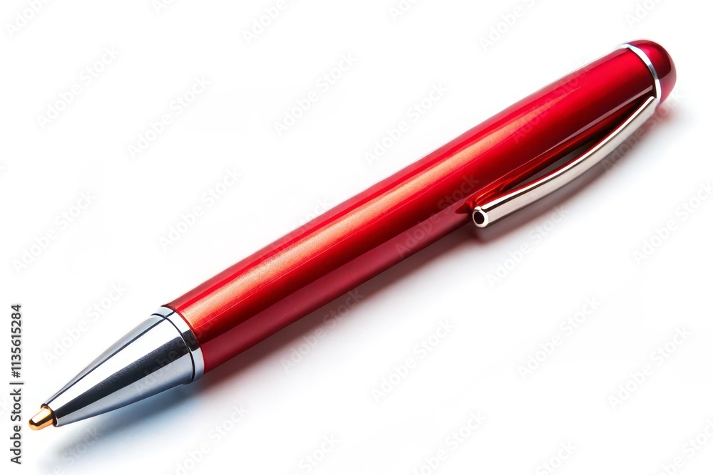 Vibrant Red Ballpoint Pen Isolated on Clear White Background for Minimalist Office and School Supplies Photography, Perfect for Stationery and Writing Equipment Displays Vibrant Red Ballpoint Pen Isolated on Clear White Background for Minimalist Office and School Supplies Photography, Perfect for Stationery and Writing Equipment Displays