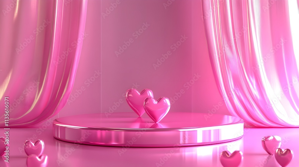 Pink Podium Background for product symbols of love, valentines day 3d. Valentines Day Pink Podium With Hearts With Gradient Mesh Pink Podium Background for product symbols of love, valentines day 3d. Valentines Day Pink Podium With Hearts With Gradient Mesh