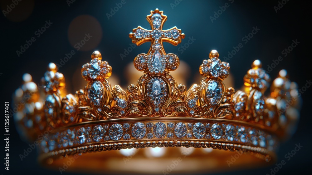 a gold crown with diamonds and a cross on top a gold crown with diamonds and a cross on top