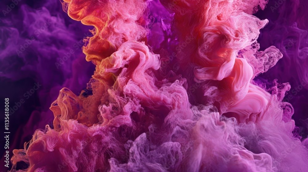 A vibrant cascade of thick, paint-like magenta and rose-colored smoke tendrils, curling and flowing upward dynamically. A vibrant cascade of thick, paint-like magenta and rose-colored smoke tendrils, curling and flowing upward dynamically.