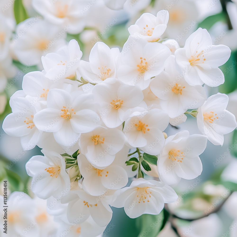 Close-up of a pristine white jasmine flower, capturing its delicate petals and subtle details. A fresh and elegant composition highlighting the natural beauty and simplicity of this fragrant bloom. Close-up of a pristine white jasmine flower, capturing its delicate petals and subtle details. A fresh and elegant composition highlighting the natural beauty and simplicity of this fragrant bloom.