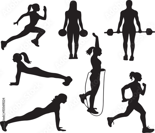 Healthy Exercise Silhouettes vector on a white background