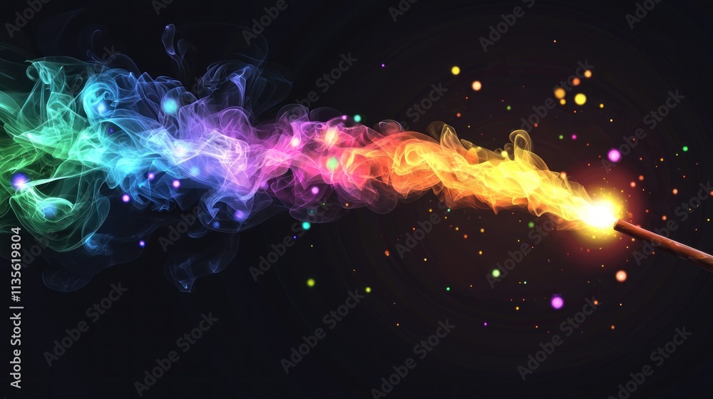 Fototapeta premium Rainbow Magic Wand Casts Colorful Spell