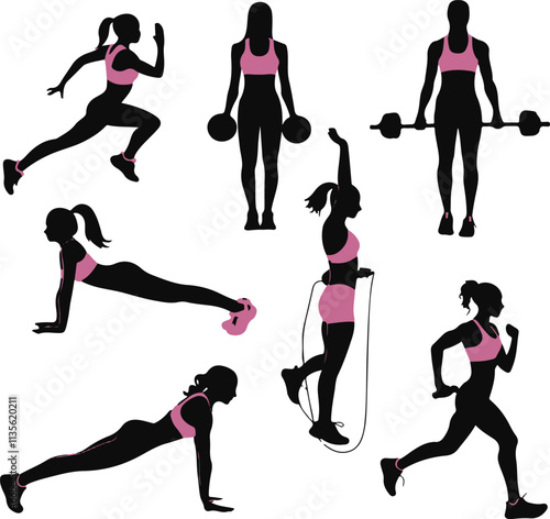 Women doing yoga exercises. Vector set of beautiful woman in various yoga poses. Isolated on white background.