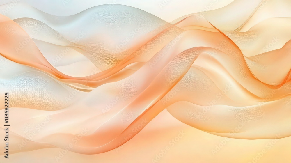 A soothing abstract composition of flowing waves in pastel shades of peach and soft orange, set against a gradient of light tan and ivory. A soothing abstract composition of flowing waves in pastel shades of peach and soft orange, set against a gradient of light tan and ivory.