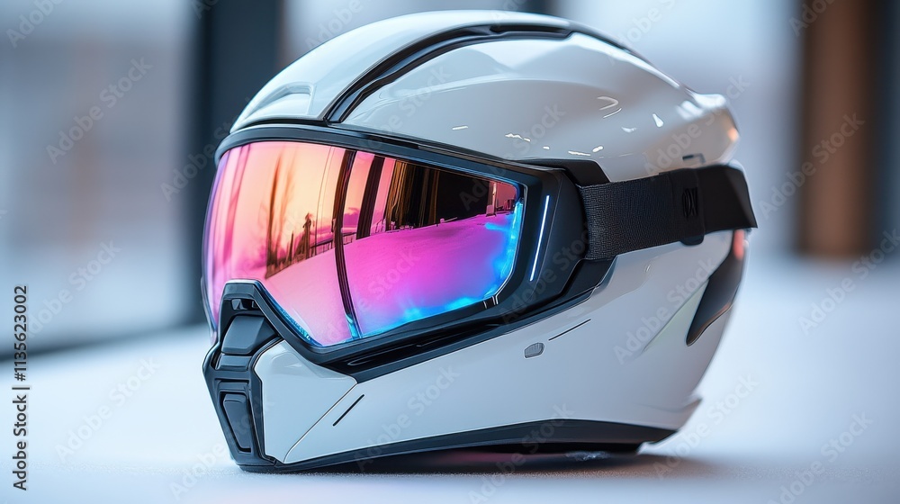 Fototapeta premium a helmet with goggles and a pink and blue lens