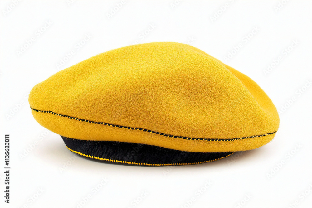 A bright yellow beret isolated on a white background. (Generative AI) A bright yellow beret isolated on a white background. (Generative AI)