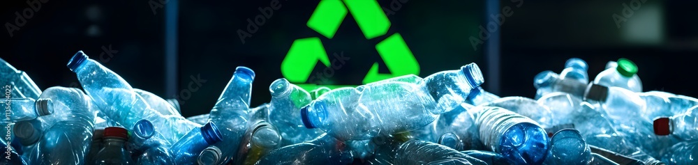 A collection of plastic bottles in front of a recycling symbol, highlighting waste management. A collection of plastic bottles in front of a recycling symbol, highlighting waste management.