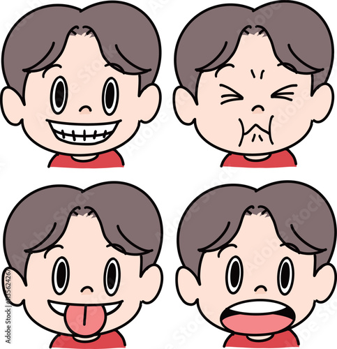 男の子の顔体操のイラストセット