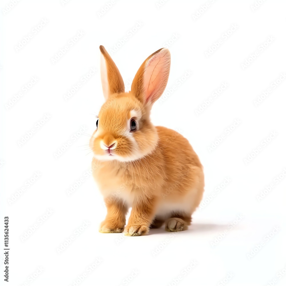 Cute brown rabbit sitting on a white background, showcasing its adorable features and fluffy fur. Cute brown rabbit sitting on a white background, showcasing its adorable features and fluffy fur.