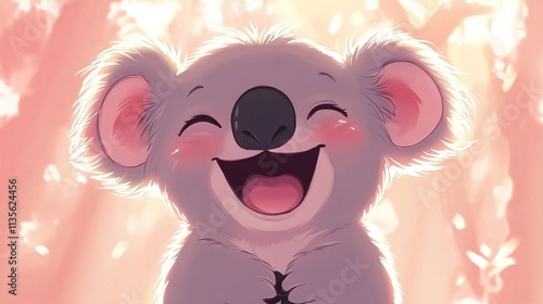 Kawaii Cute Koala Cartoon Style Laughing