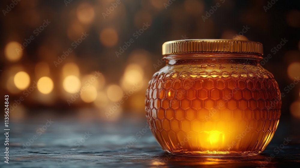 a jar of honey with a gold lid a jar of honey with a gold lid