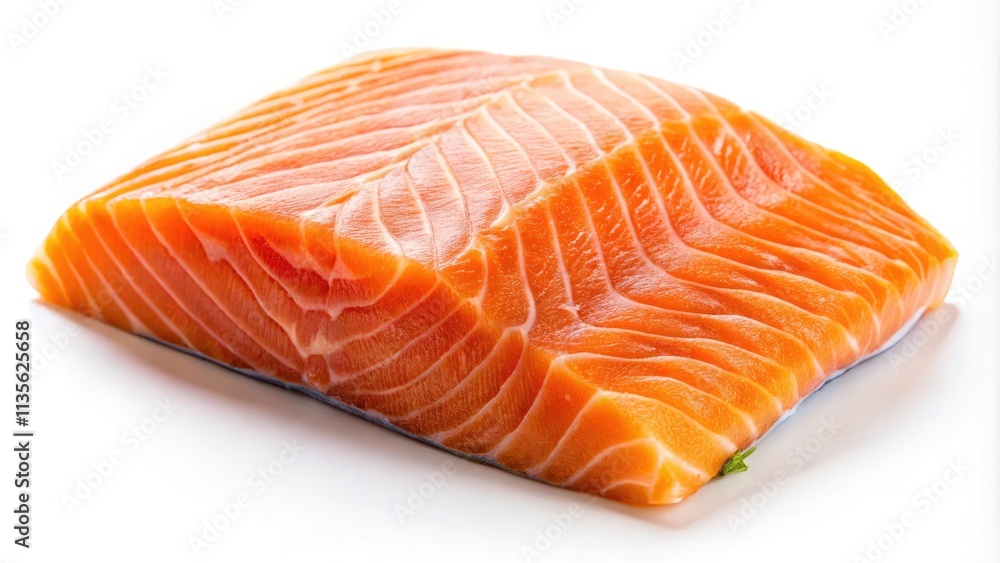 Isolated Salmon Slice, Raw Salmon Fillet, White Background, Fresh Seafood, Gourmet Food Photography Isolated Salmon Slice, Raw Salmon Fillet, White Background, Fresh Seafood, Gourmet Food Photography