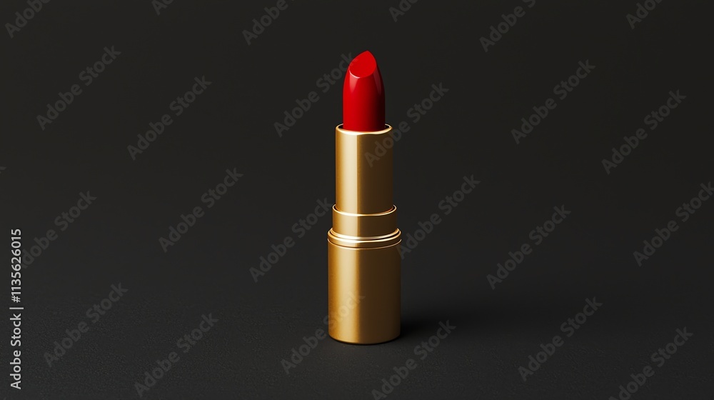 Red lipstick in a gold casing on a dark background. Red lipstick in a gold casing on a dark background.