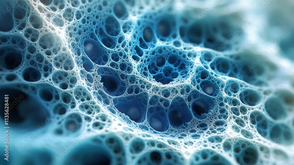 Intricate patterns of foam bubbles in vibrant blue hues Intricate patterns of foam bubbles in vibrant blue hues