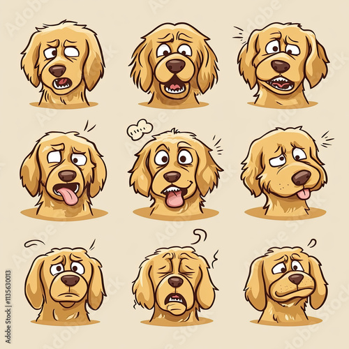 Cartoon Style Golden Retriever Faces Collection