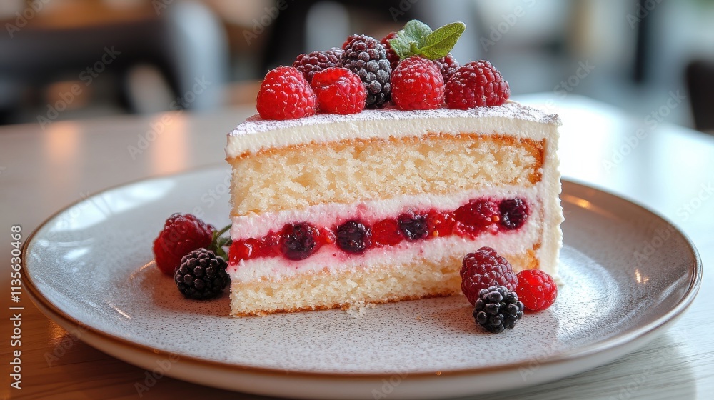 a piece of cake with berries on top a piece of cake with berries on top