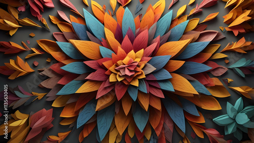 Wallpaper Mural Vibrant Autumnal Paper Flower Mandala: Intricate 3D Floral Design with Warm Hues and Layered Petals Torontodigital.ca
