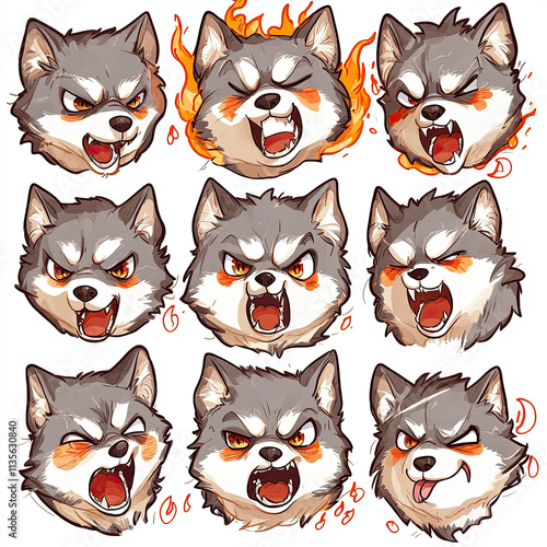 Kawaii Husky Faces in Cartoon Style