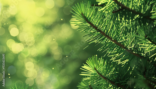 Pine Tree Branches and Bokeh Background