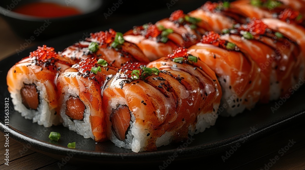 a plate of sushi with a black background a plate of sushi with a black background