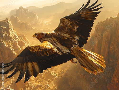 Wallpaper Mural A majestic eagle soaring over a golden landscape at sunset. Torontodigital.ca
