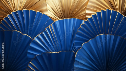 Decorative blue and gold fan design in intricate arrangement photo