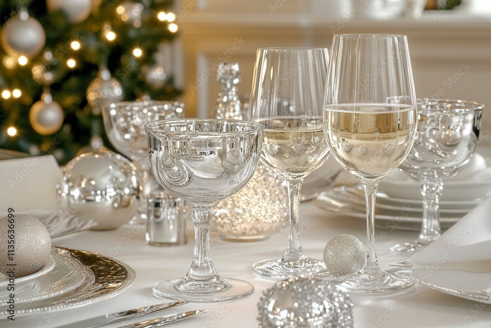 Elegant Christmas Table Setting with Glassware and Decor Elegant Christmas Table Setting with Glassware and Decor